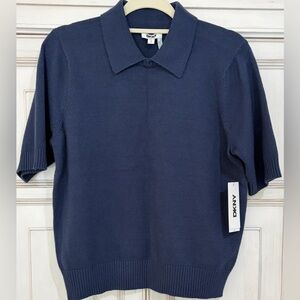 NWT SZ L DKNY Navy Short-Sleeve Sweater
